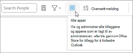 Alle apper-ikonet på et skjult båndoppsett i Outlook på Windows.