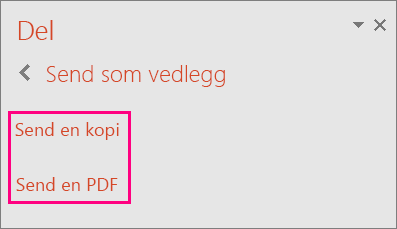 Viser Send en PDF-koblingen i PowerPoint 2016