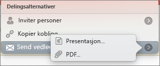 Alternativer for å dele e-post i PowerPoint for Mac