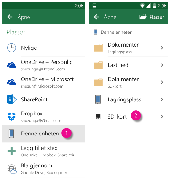 Office for Android SD-kort