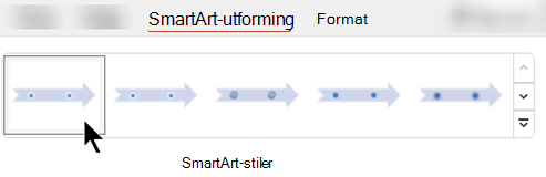 På SmartArt-utformingsfanen kan du bruke SmartArt-stiler til å velge en figur, farge og effekter for grafikken.