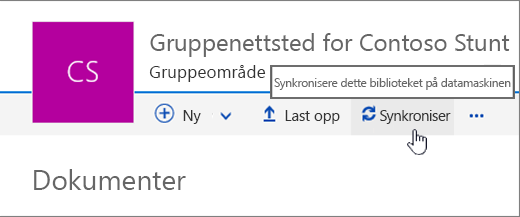 Overskriften Dokumentbibliotek med Synkronisering valgt