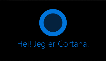 Cortana-logo og ordene «Hei. Jeg er Cortana.»