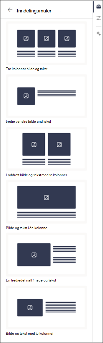 Fullstendig liste over inndelingsmaler