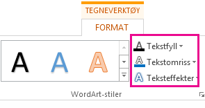 Gruppen WordArt-stiler i kategorien Format under Tegneverktøy
