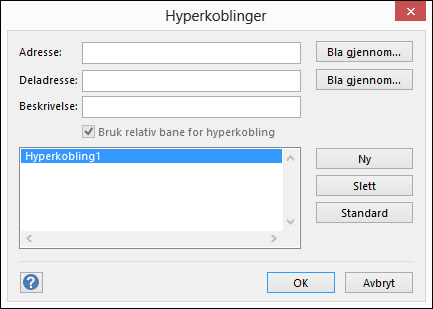 Definere hyperkoblingen for en figur i dialogboksen Hyperkoblinger.