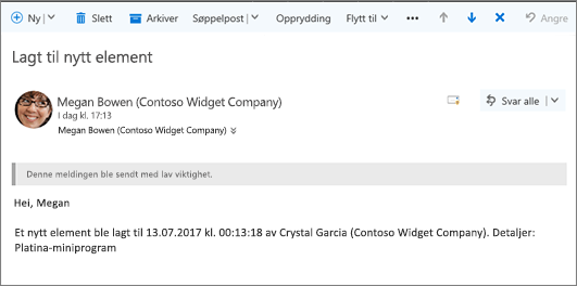 E-post sendt av Microsoft Flow når et element endres
