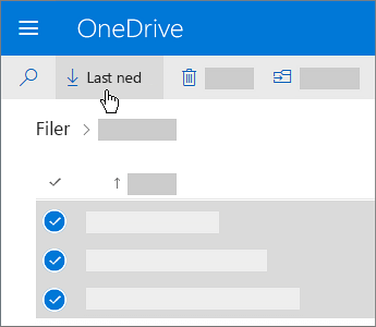 Skjermbilde av valg og nedlasting av OneDrive-filer.