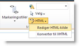 Kommandoen Rediger HTML-kilde