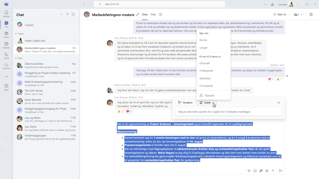 Skriv Copilot i Microsoft Teams-chat.