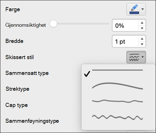 Alternativer for linjeformat i Mac med Håndtegnet-stilen valgt
