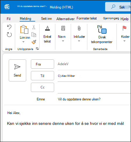 Opprette og sende e-post i Outlook - Støtte for Microsoft