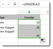 Legge inn flere LENGDE-funksjoner i et regneark
