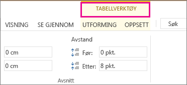 Bilde av Tabellverktøy-kommandoen som vises øverst på båndet når du klikker hvor som helst i en tabell.