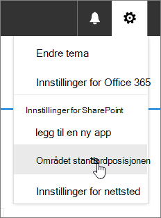 Innstillinger-menyen med Nettstedsinnhold uthevet