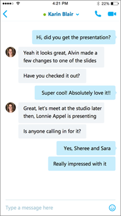 Skjerm bilde av Skype for Business for iOS-samtaler