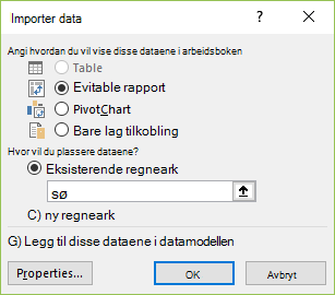 Veiviser for datatilkobling > Importere data