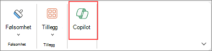 Copilot i Excel-ikonet på båndet.