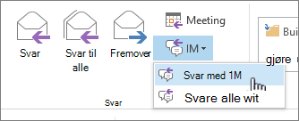 Svar-gruppe med rullegardinliste for direktemeldinger åpen og Svar med direktemelding uthevet