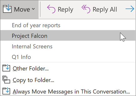 Flytte en melding til en mappe i Outlook