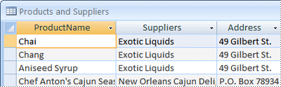 Bilde som viser en tabell som inneholder både varer og leverandører
