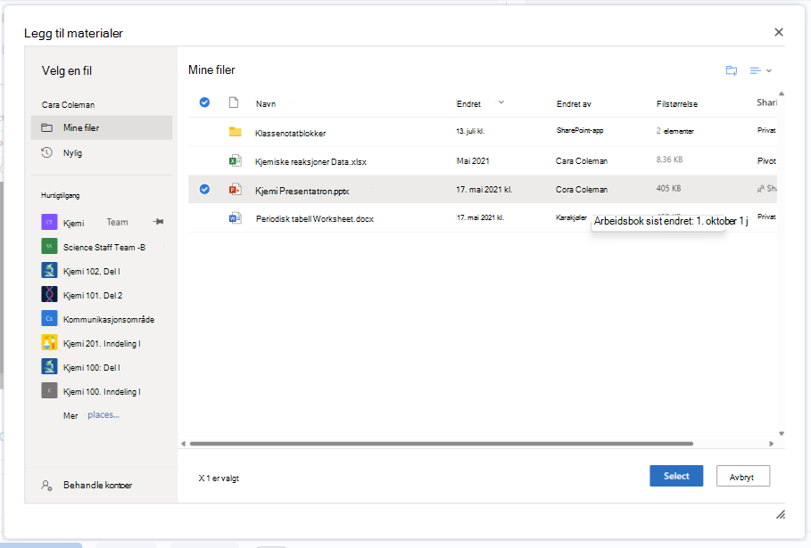 Legg ved et OneDrive-dokument i redigeringsprogrammet for brightspace-oppgaver ved hjelp av Legg ved-knappen.