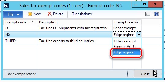 Dette bildet viser hvordan du konfigurerer en bestemt tax exempt-koden.