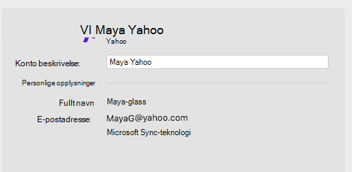 Yahoo-kontostøtte i Outlook