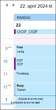 OOF i Outlook Kalender farge før oppdatering