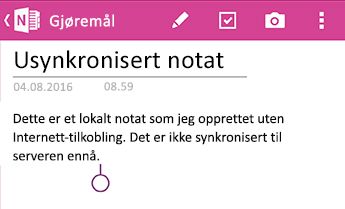 Et usynkronket notat i OneNote for Android