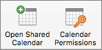 Kalendertillatelser og knapper for å åpne delt kalender