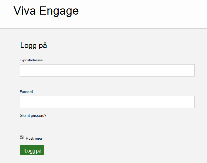 Skjermbilde som viser skjermen der du skriver inn e-postadressen og passordet som er knyttet til Viva Engage-kontoen.