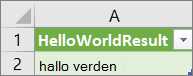 Resultatene av HelloWorld i et regneark