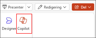Skjermbilde av Copilot-knappen på båndmenyen i PowerPoint