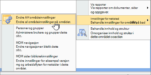 Alternativet endre alle område innstillinger under innstillinger for område