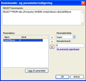 Kommando- og parameterredigering med SQL-parametersetning