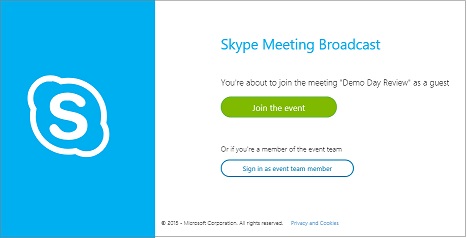 Påloggingssiden til SkypeCast-arrangement for anonymt møte