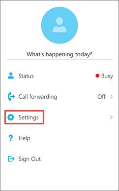 Startskjermen for Skype for Business for iOS