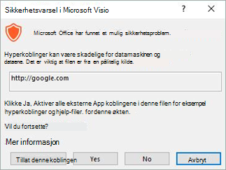 Velg Tillat denne koblingen for den bestemte koblingen, eller Ja for å aktivere alle koblinger for denne filen.