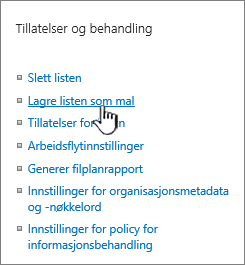 Delen behandling av tillatelser på Innstillinger-menyen