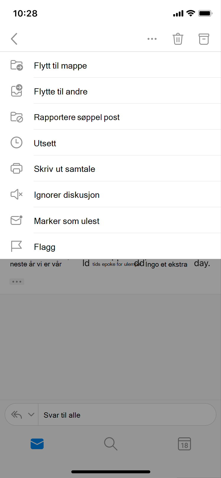 Rullegardinmeny med alternativ for å flagge en e-postmelding.