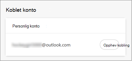 Skjermbilde som viser en koblet personlig konto i Microsoft Edge-nettleseren, med alternativet for å koble den fra.