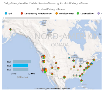 Power View-kart over USA med sektordiagrammer