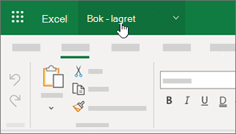 Markøren merker filnavnet i Excel