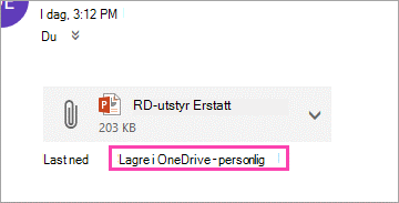 Last ned kobling for å lagre et vedlegg i OneDrive.