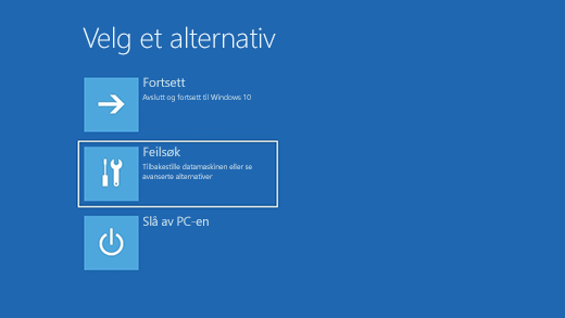 Velg et alternativ-skjermen i Windows Recovery Environment.