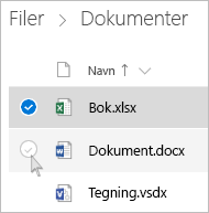 Skjermbilde som viser hvordan du velger en fil i OneDrive i listevisning