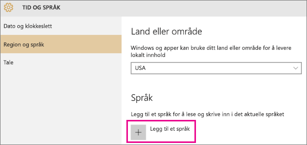 Legge til et språk i Windows 10