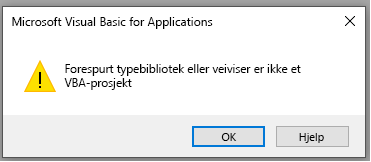 Skjermbilde av feilen i Microsoft Visual Basic for Applications-vinduet