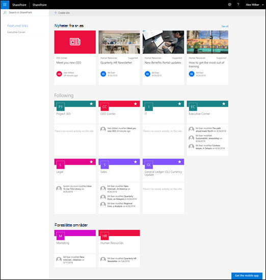 Hjemme side for SharePoint